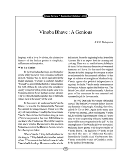 Vinoba Bhave : a Genious