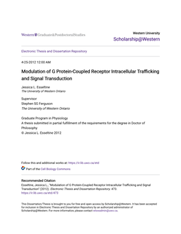 Modulation of G Protein-Coupled Receptor Intracellular Trafficking and Signal Transduction