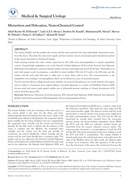 Micturition and Defecation, Neuro-Chemical Control