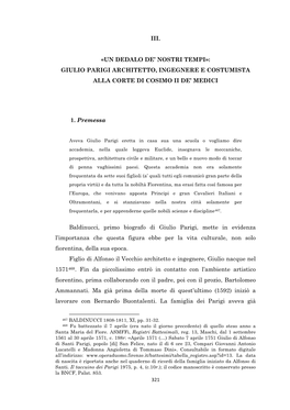 Giulio Parigi Architetto, Ingegnere E Costumista Alla Corte Di Cosimo Ii De' Medici 1