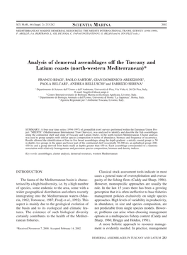 Analysis of Demersal Assemblages Off the Tuscany and Latium Coasts (North-Western Mediterranean)*