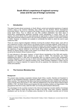 South Africa's Experience of Regional Currency Areas and the Use Of