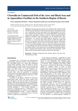 Clostridia in Commercial Fish of the Azov and Black Seas and in Aquaculture Facilities in the Southern Region of Russia