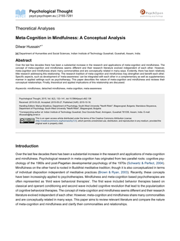 Meta-Cognition in Mindfulness: a Conceptual Analysis