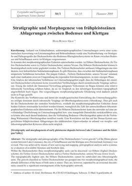 Stratigraphie Und Morphogenese Von Frühpleistozänen Ablagerungen Zwischen Bodensee Und Klettgau