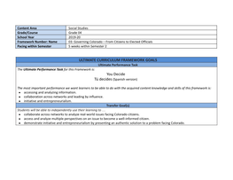 ULTIMATE CURRICULUM FRAMEWORK GOALS You Decide