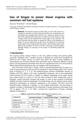 Use of Biogas to Power Diesel Engines with Common Rail Fuel Systems