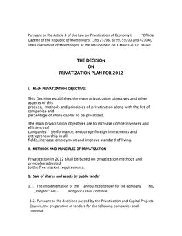 The Decision on Privatization Plan for 2012
