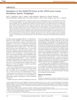 ARTICLE Mutations in the KIAA0196 Gene at the SPG8 Locus Cause Hereditary Spastic Paraplegia