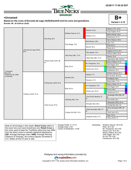 =Unnamed B+ Based on the Cross of Encosta De Lago (AUS)/Danehill and His Sons and Grandsons Variant = 2.12 Breeder: Mr