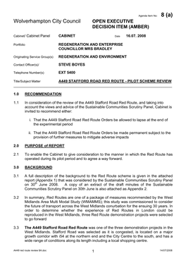 Wolverhampton City Council OPEN EXECUTIVE DECISION ITEM (AMBER)