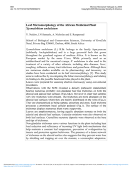 Leaf Micromorphology of the African Medicinal Plant Xysmalobium Undulatum
