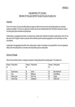 Chelmsford City Council Review of Polling Districts and Polling Places 2014