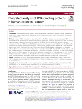 Integrated Analysis of RNA-Binding Proteins in Human Colorectal Cancer Xuehui Fan, Lili Liu, Yue Shi, Fanghan Guo, Haining Wang, Xiuli Zhao, Di Zhong and Guozhong Li*