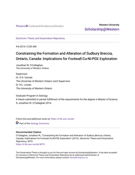 Constraining the Formation and Alteration of Sudbury Breccia, Ontario, Canada: Implications for Footwall Cu-Ni-PGE Exploration