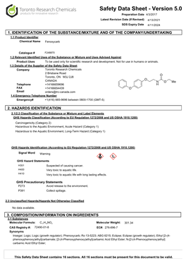 Safety Data Sheet - Version 5.0 Preparation Date 4/3/2017 Latest Revision Date (If Revised) 4/13/2021 SDS Expiry Date 4/11/2024