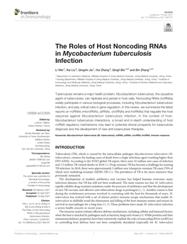 The Roles of Host Noncoding Rnas in Mycobacterium Tuberculosis Infection