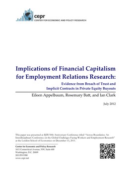 Implications of Financial Capitalism for Employment Relations Research