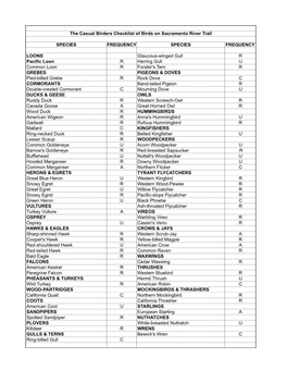 Sacramento River Trail Bird Checklist