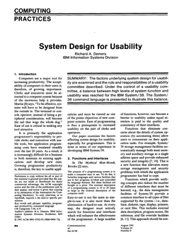 System Design for Usability Richard A