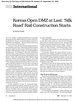 Koreas Open DMZ at Last: 'Silk Road' Rail Construction Starts