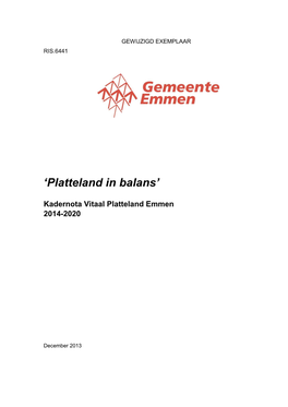 Kadernota Vitaal Platteland Emmen 2014-2020