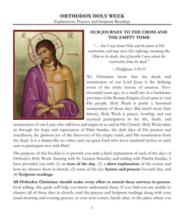 ORTHODOX HOLY WEEK Explanation, Prayers, and Scripture Readings