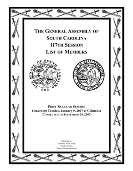 General Assembly of South Carolina 117Th Session List of Members