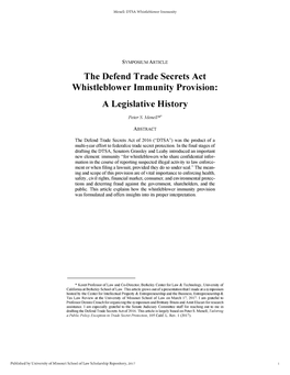 The Def End Trade Secrets Act Whistleblower Immunity Provision