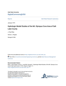 Hydrologic Model Studies of the Mt. Olympus Cove Area of Salt Lake County