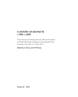 A HISTORY of BOVINE TB C.1965–C.2000