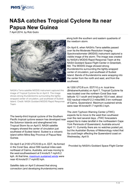 NASA Catches Tropical Cyclone Ita Near Papua New Guinea 7 April 2014, by Rob Gutro