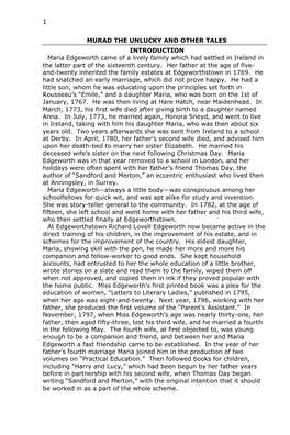 MURAD the UNLUCKY and OTHER TALES INTRODUCTION Maria Edgeworth Came of a Lively Family Which Had Settled in Ireland in the Latter Part of the Sixteenth Century