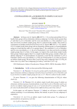 CENTRALIZERS of P-SUBGROUPS in SIMPLE LOCALLY FINITE GROUPS