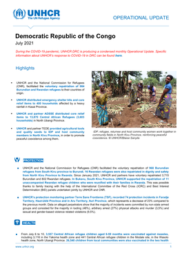 UNHCR Democratic Republic of the Congo Operational Update