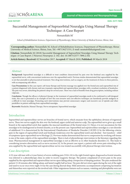 Successful Management of Supraorbital Neuralgia Using