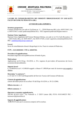 UNIONE MONTANA FELTRINA Provincia Di Belluno 32032 FELTRE (BL) - Viale Carlo Rizzarda, 21 – Cod.Fisc