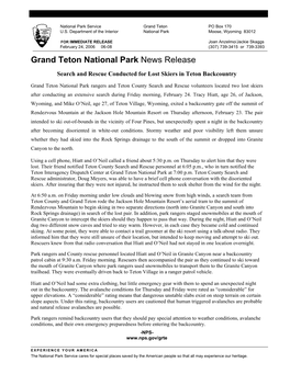 Grand Teton National Park News Release