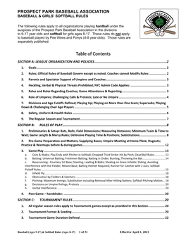 PPBA Baseball & Softball Rules 4-1-21