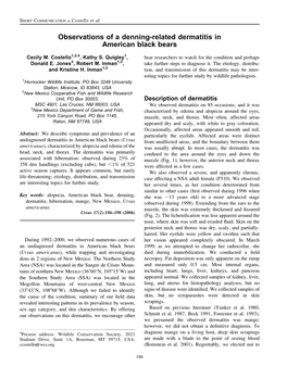 Observations of a Denning-Related Dermatitis in American Black Bears