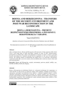 Bosnia and Herzegovina - Transfers of the Security Environment and Post-War Reconstruction in the Landscape