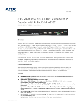 JPEG 2000 4K60 4:4:4 & HDR Video Over IP Decoder with Poe+, KVM