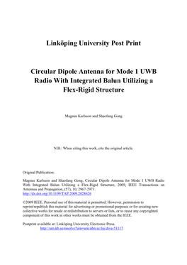Linköping University Post Print Circular Dipole Antenna for Mode 1