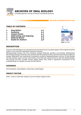 ARCHIVES of ORAL BIOLOGY a Multidisciplinary Journal of Oral & Craniofacial Sciences