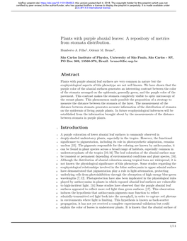 Plants with Purple Abaxial Leaves: a Repository of Metrics from Stomata Distribution