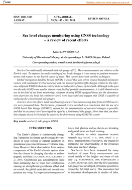 Sea Level Changes Monitoring Using GNSS Technology – a Review of Recent Efforts