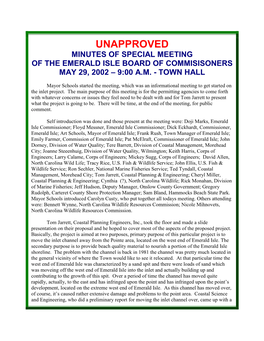 Unapproved Minutes of Special Meeting of the Emerald Isle Board of Commisisoners May 29, 2002 – 9:00 A.M