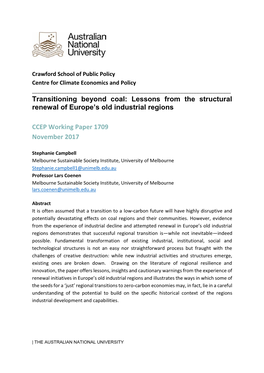 Transitioning Beyond Coal: Lessons from the Structural Renewal of Europe’S Old Industrial Regions