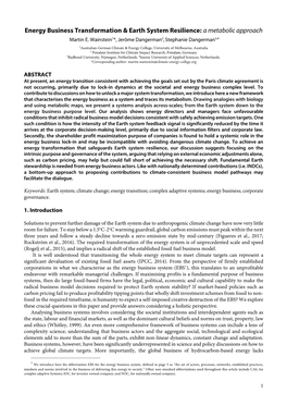 Energy Business Transformation & Earth System Resilience