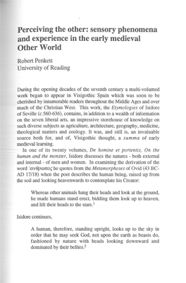 Perceiving the Other: Sensory Phenomena and Experience in the Early Medieval Otherworld